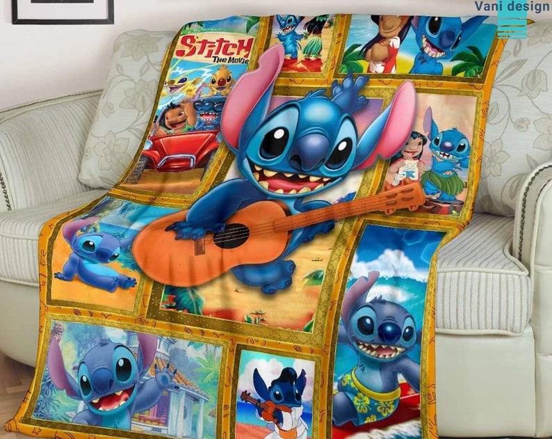 Stitch hawaiin aloha fleece blanket, stitch movie throw blanket for couch sofa, stitch home decor, christmas gifts Quilt Blanket
