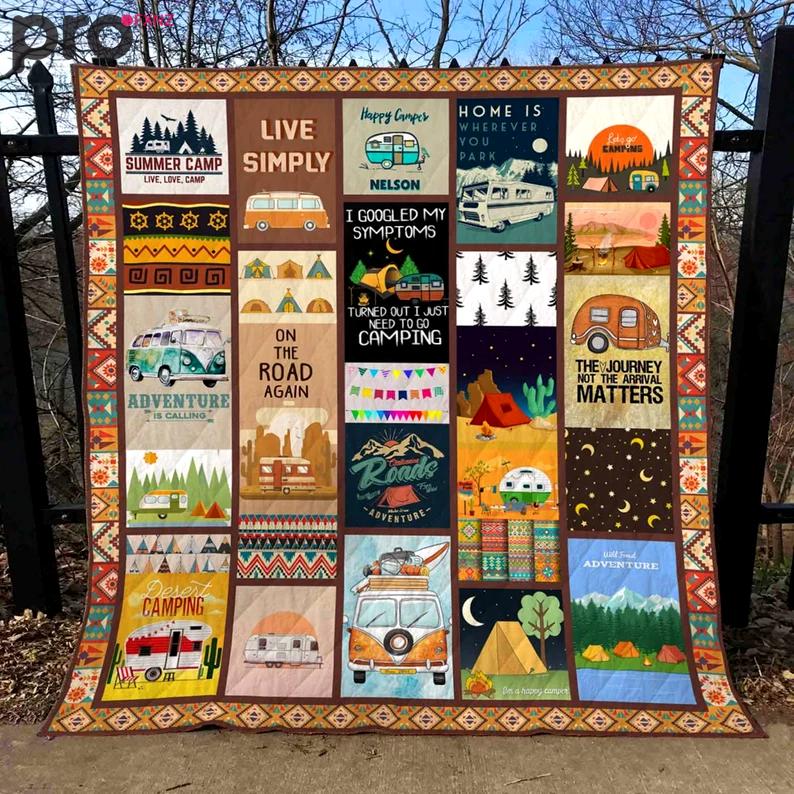 Summer camp camper camping fleece blanket, let go camping blanket, i love camping blanket, campfires camping trip gifts, christmas gifts Quilt Blanket
