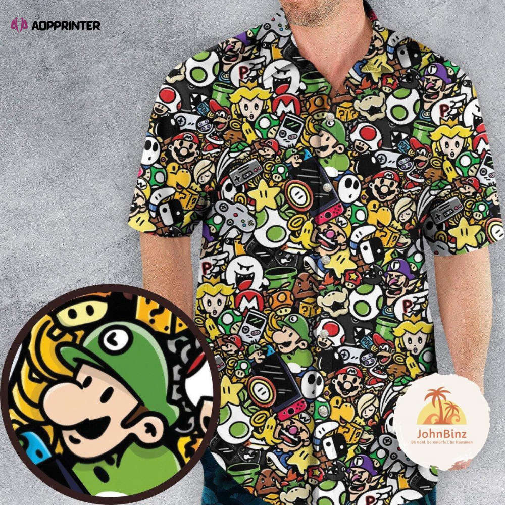 Super mario hawaiian shirt: mario & friends character button up princess peach – perfect mario gift! Hawaii Shirt