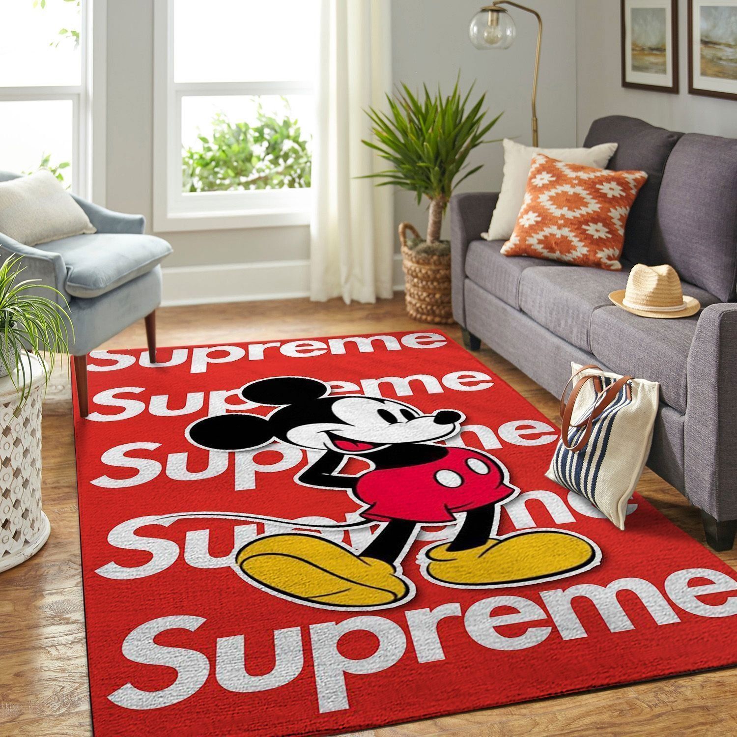 Supreme mickey mouse logo type 659. Upgrade Your Living Room with Luxury Home Decor: Area Carpets, Floor Decor, Door Mats, and Hot Gift Items with style a High-End Fashion Brand Rectangle Rug