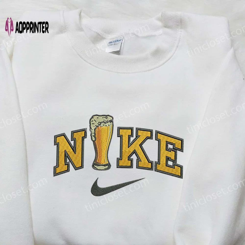 Swoosh nike beer cup embroidered shirt – alcohol drink & nike logo design Embroidered Shirt