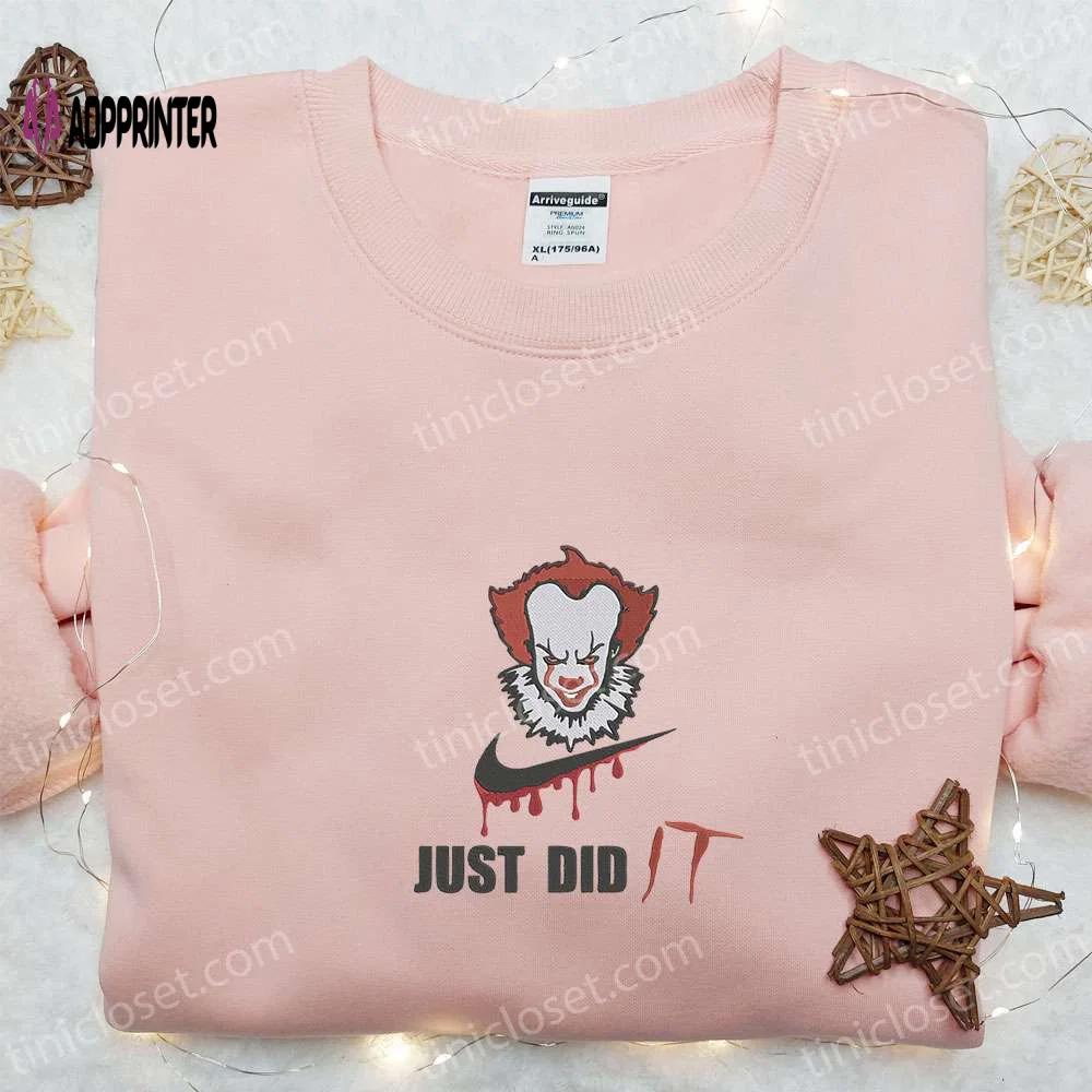 Swoosh x pennywise just did it embroidered sweatshirt: best it horror movie shirt perfect halloween gift Embroidered Shirt