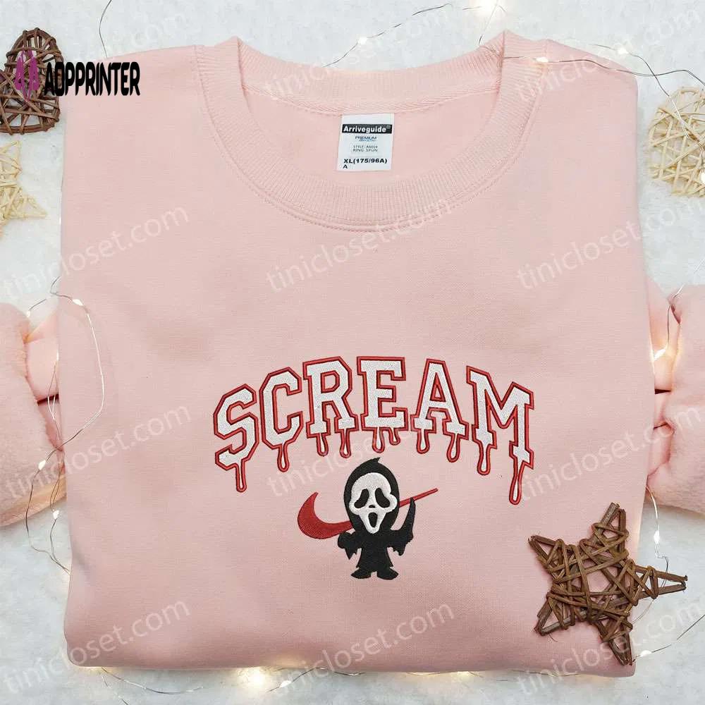 Swoosh x scream ghostface embroidered sweatshirt: best horror movie shirt perfect gift for all occasions Embroidered Shirt