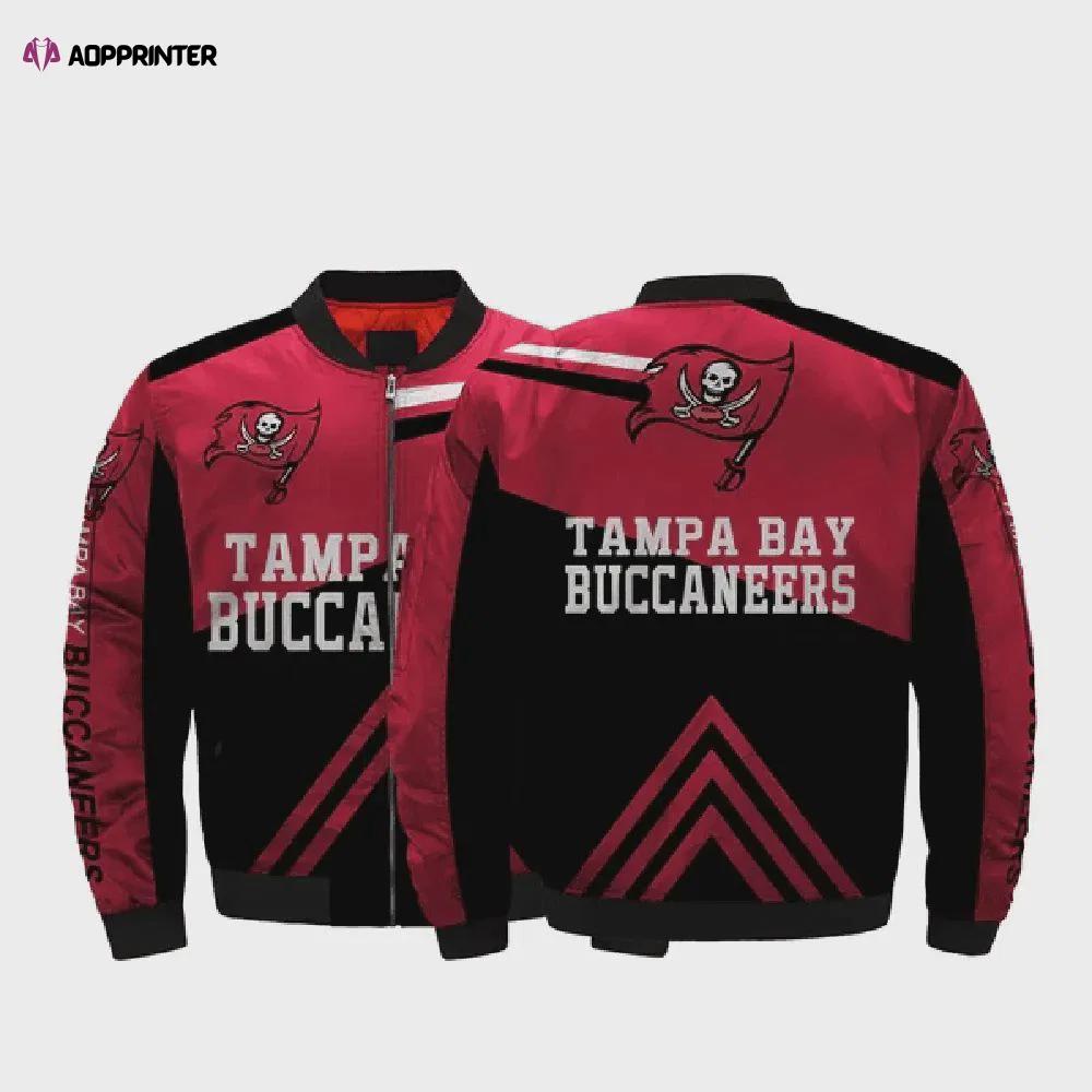Tampa bay buccaneers team logo pattern bomber jacket – black and red Bomber Jacket