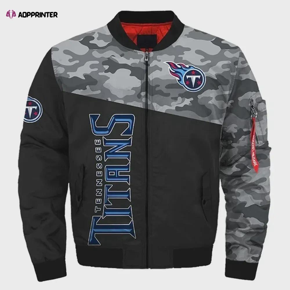 Tennessee titans camo pattern bomber jacket – black and gray Bomber Jacket