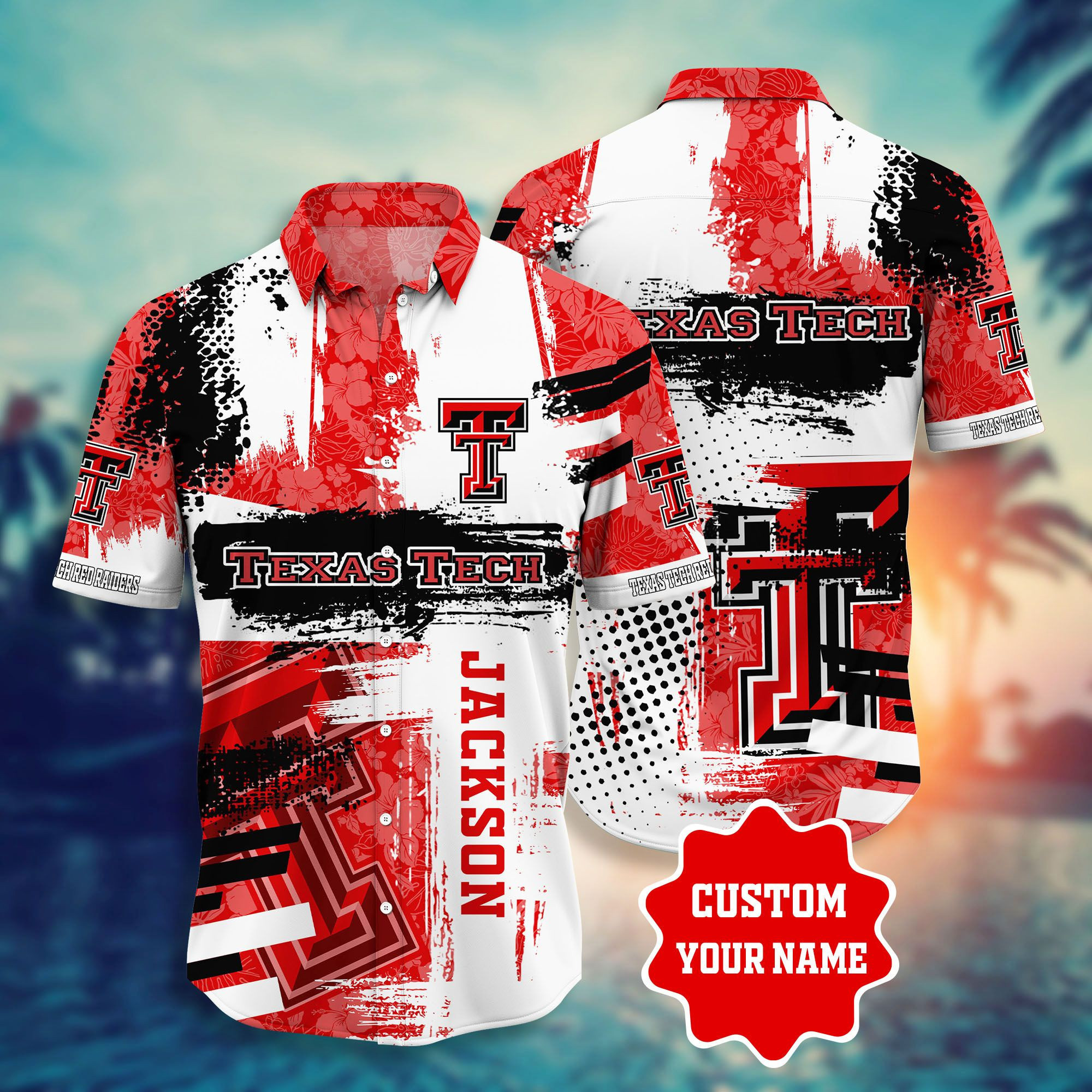 Texas tech red raiders ncaa3 personalized hawaii style shirt short custom name hawaiian shirts Hawaii Shirt Shorts & Flip Flops