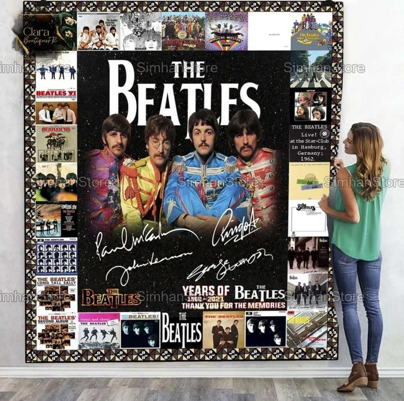 The beatles music fleece blanket, mink sherpa blanket, rock band blanket, the beatles band quilt, rock music lover quilt Quilt Blanket