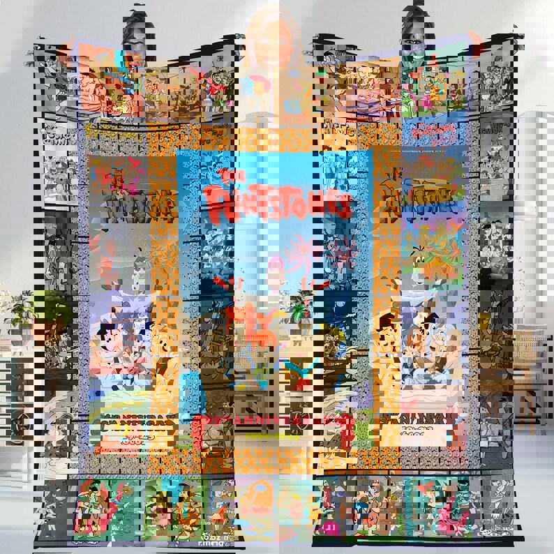 The flintstones fleece blanket, flintstones family blanket, flintstones 63 years anniversary, birthday gifts for kids, christmas gifts Quilt Blanket