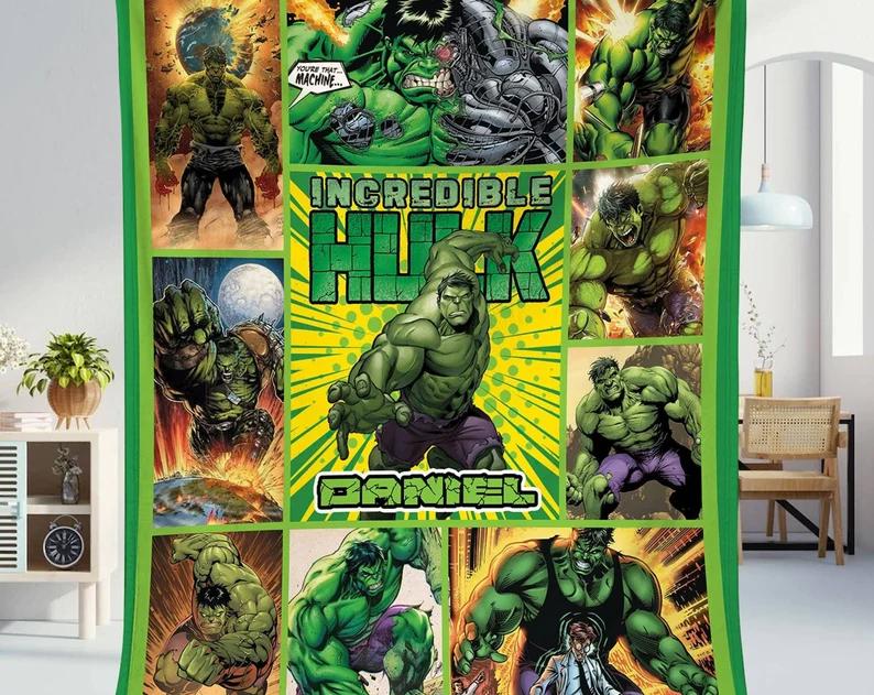 The incredible hulk fleece blanket, personalized the incredible hulk throw blanket for couch sofa, gift for son Quilt Blanket
