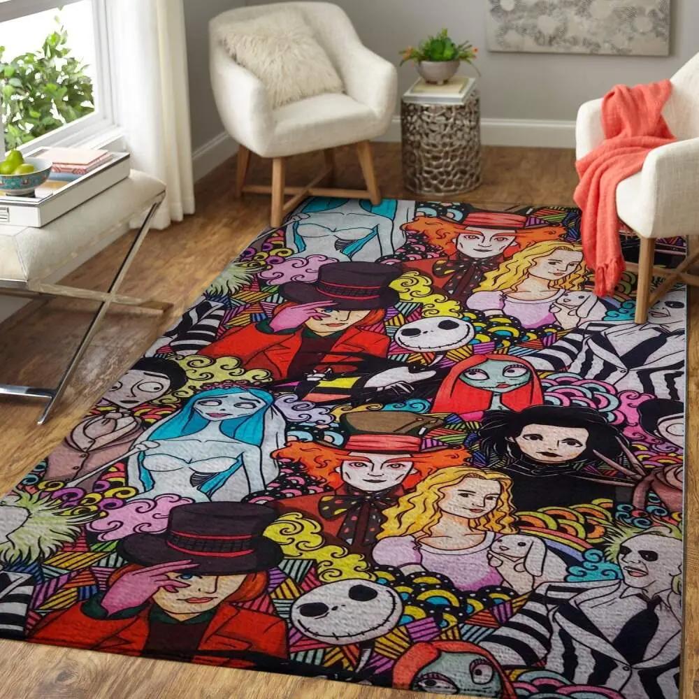 Tim burton characters rug halloween christmas rug regtangle carpet floor decor home decor Rectangle Rug