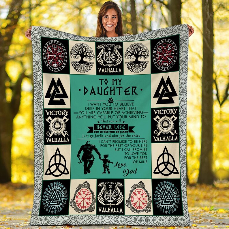 To my daughter from dad fleece blanket gifts for daughter from father norse mythology viking fleece blanket for bed sofa father's day gifts Quilt Blanket
