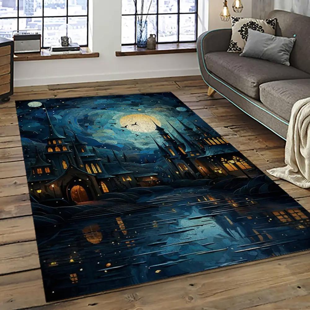Van gogh starry night harry potter cartoon movie carpet rectangle area rug for room decor vhp10 Rectangle Rug