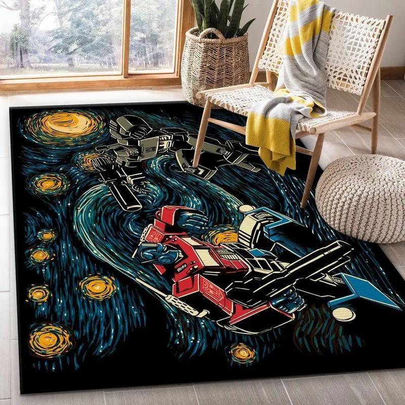 Van gogh starry night optimus prime vs megatron transformer area rug Rectangle Rug