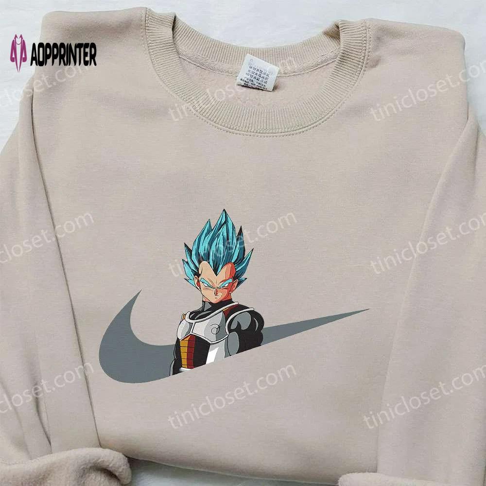 Vegeta super saiyan blue x nike swoosh anime hoodie – dragon ball embroidered shirt nike inspired Embroidered Shirt