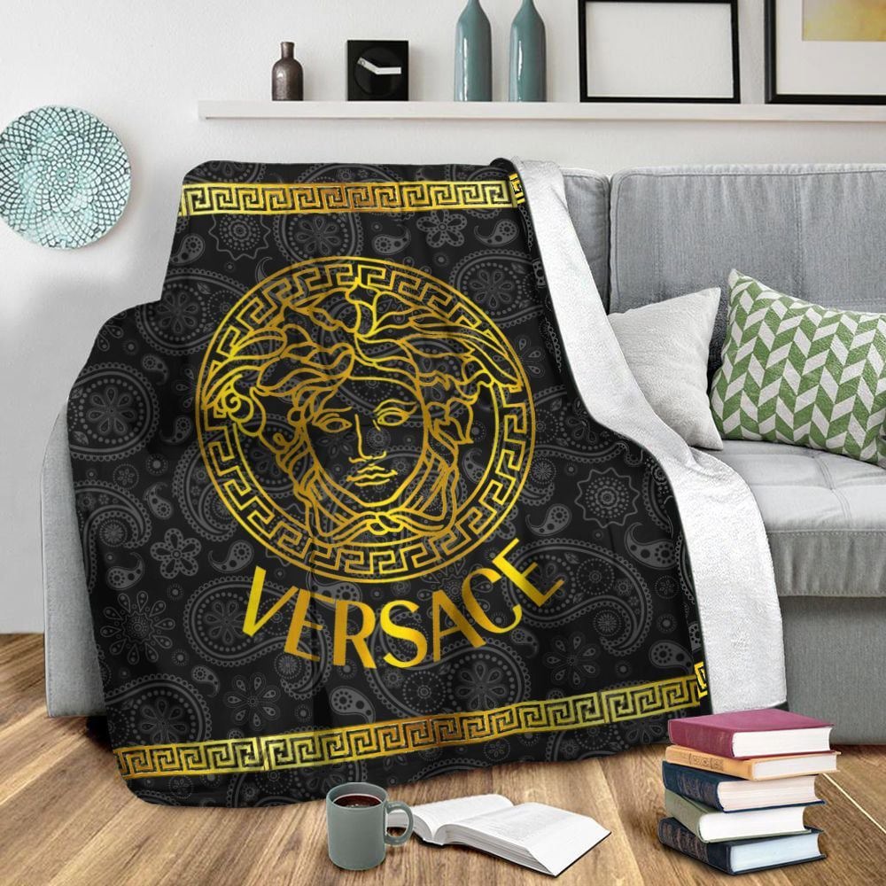 Versace black fashion luxury brand premium blanket fleece home decor 118 Blanket Fleece