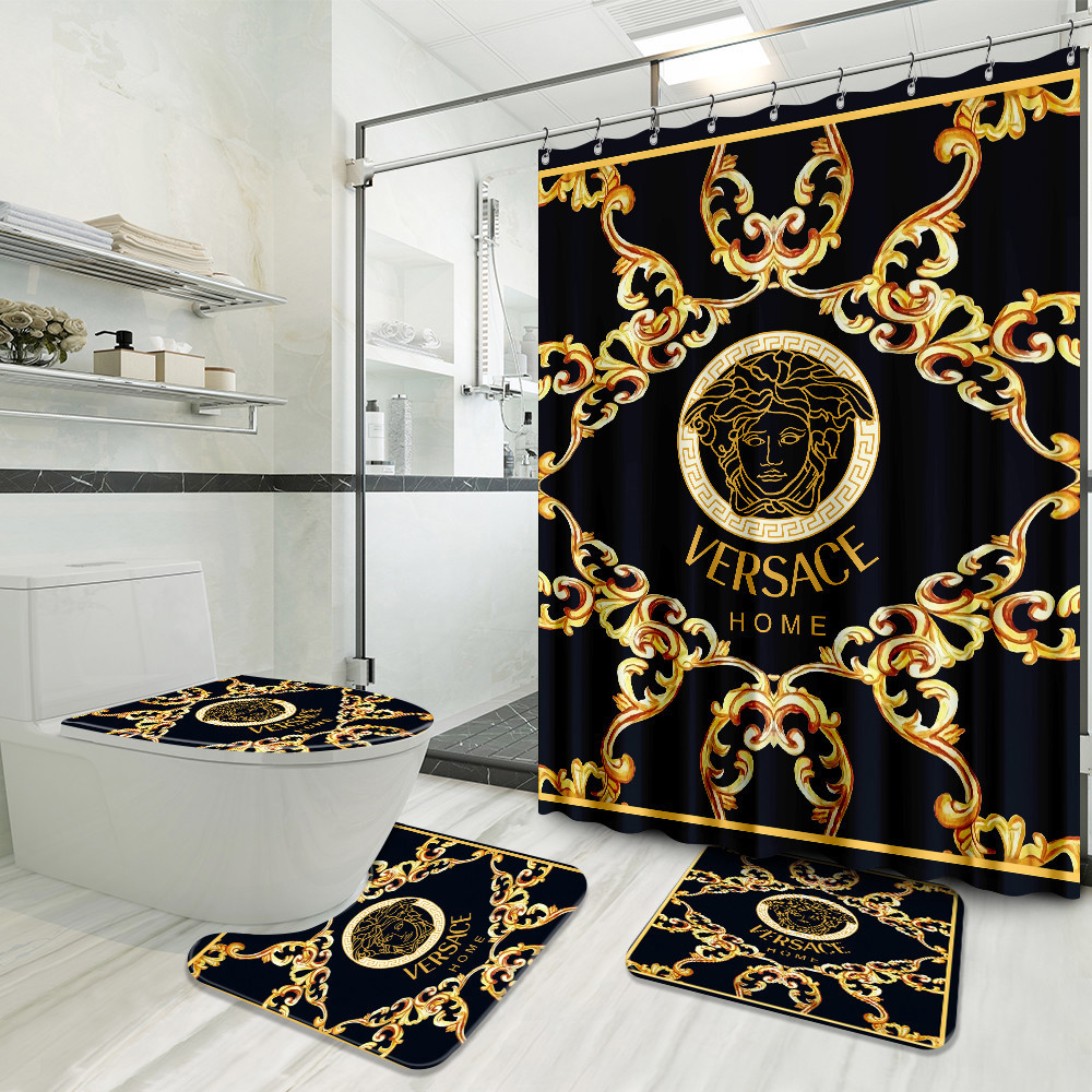 Versace black gold preium bathroom set home decor hypebeast luxury fashion brand bath mat Bathroom Set