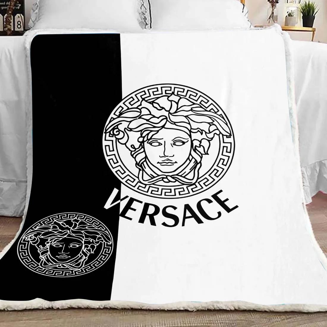 Versace black white luxury brand premium blanket fleece home decor 61 Blanket Fleece