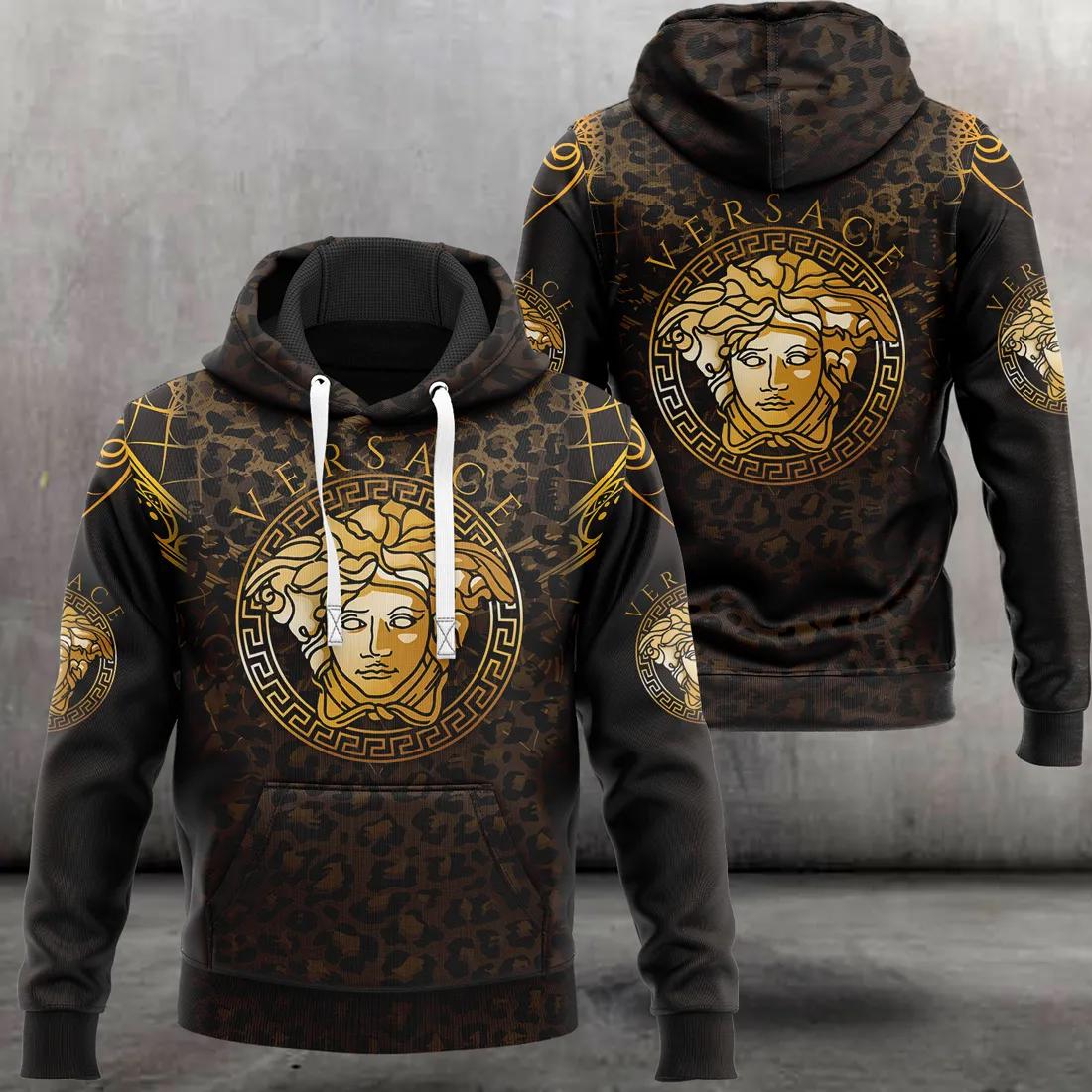 Versace brown medusa luxury unisex hoodie luxury brand outfit for men women Hoodie 3D