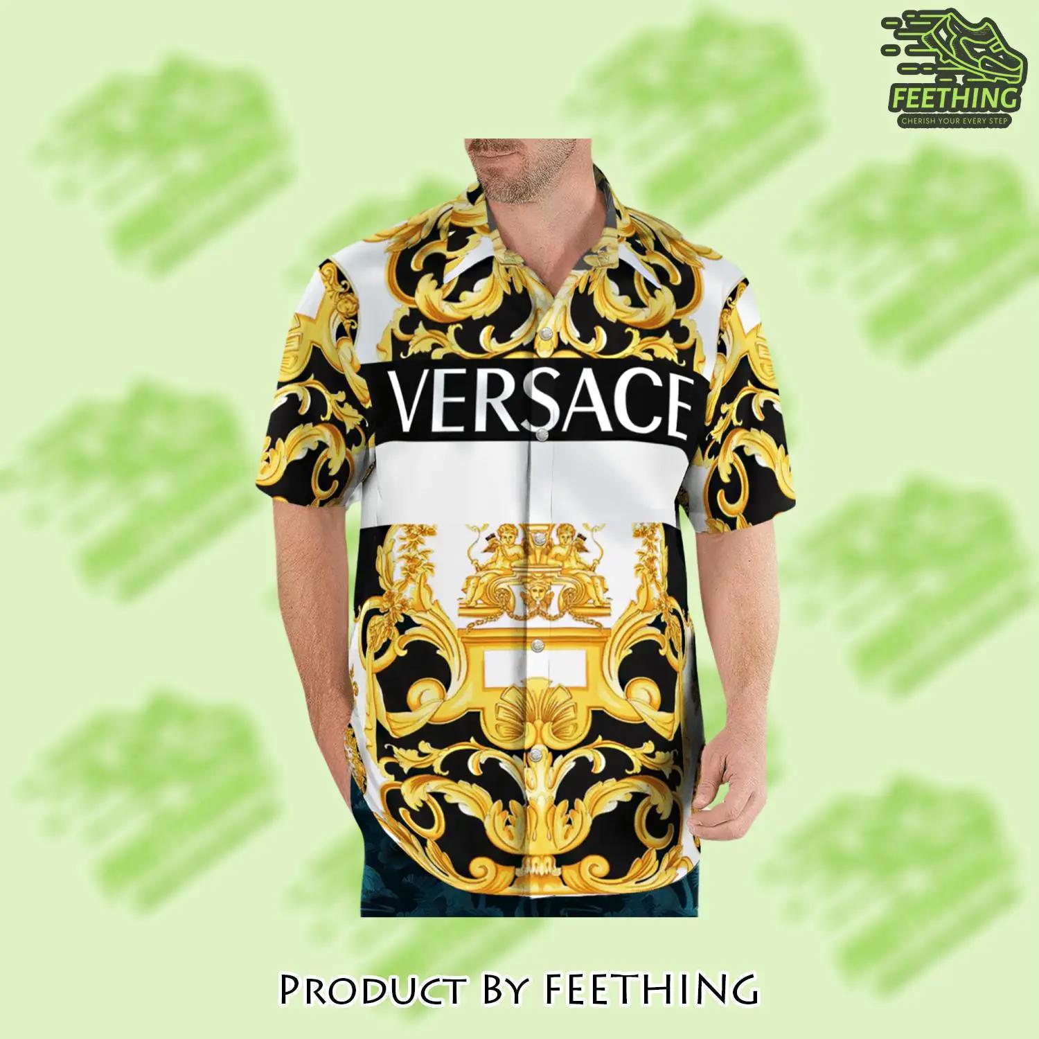 Versace golden luxury brand premium fashion hawaii shirt Hawaii Shirt Shorts & Flip Flops