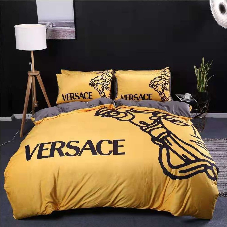 Versace luxury logo fashion brand premium bedding sets, bedroom decor , thanksgiving decorations for home Bedding Sets
