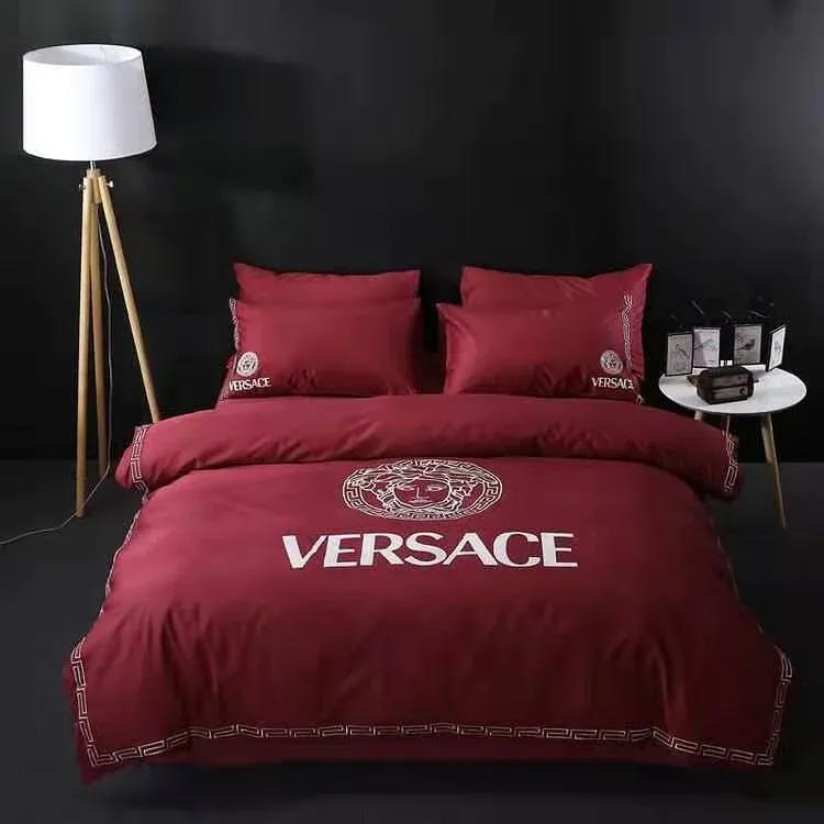 Versace red luxury brand bedding sets bedspread duvet cover set, bedroom decor , thanksgiving decorations for home best luxury bed sets gift thankgivings and christmas Bedding Sets