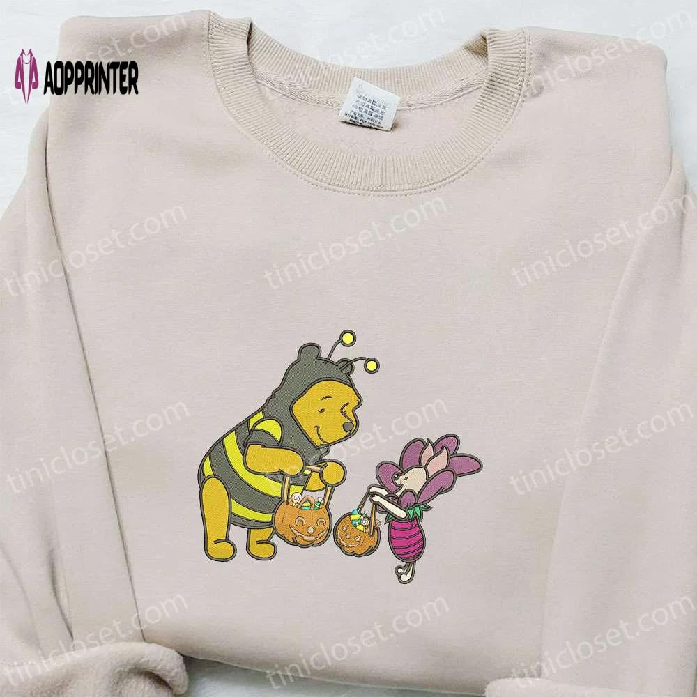 Winnie the pooh and piglet halloween embroidered sweatshirt: disney cartoon hoodie & shirt Embroidered Shirt