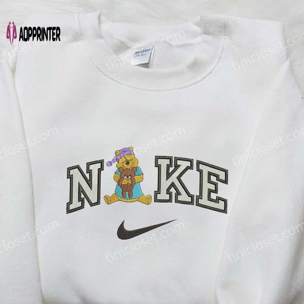 Winnie the pooh x nike embroidered sweatshirt: cute teddy bear design for nike inspired shirt Embroidered Shirt