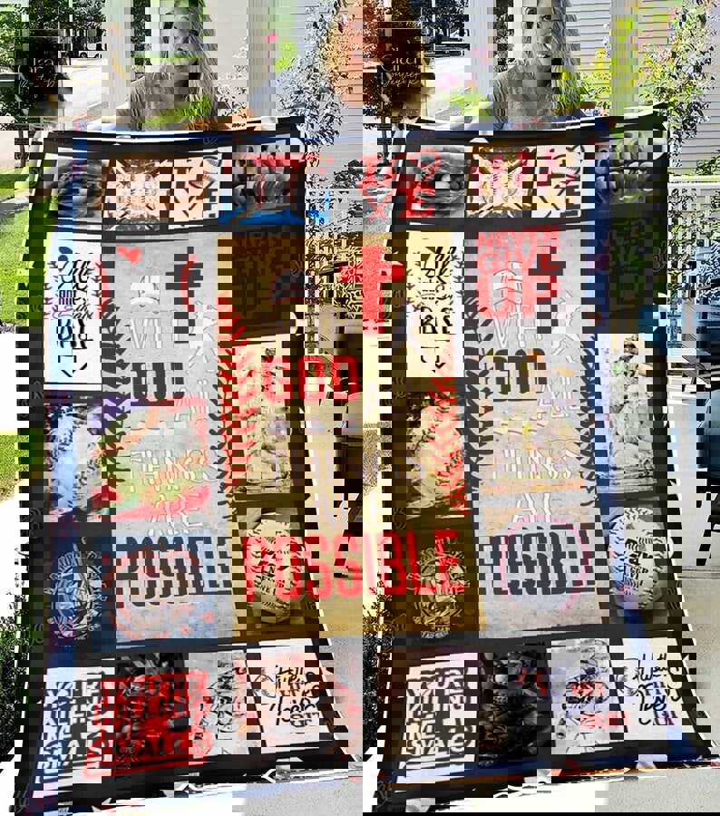 With god all things are possible fleece blanket, mink sherpa blanket, baseball blanket, softball blanket, baseball fans gift Quilt Blanket