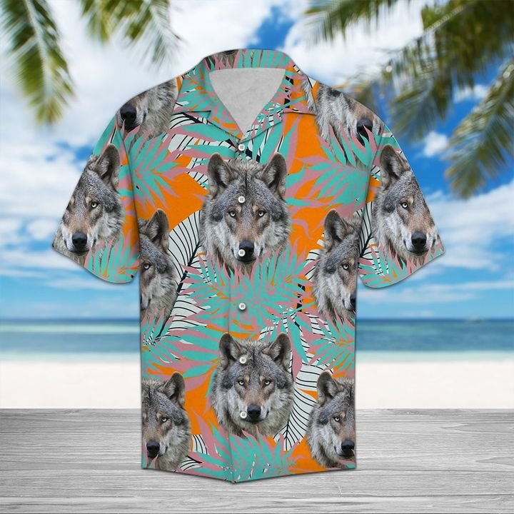 Wolf tropical pattern hawaiian shirt summer button up Hawaii Shirt Shorts & Flip Flops