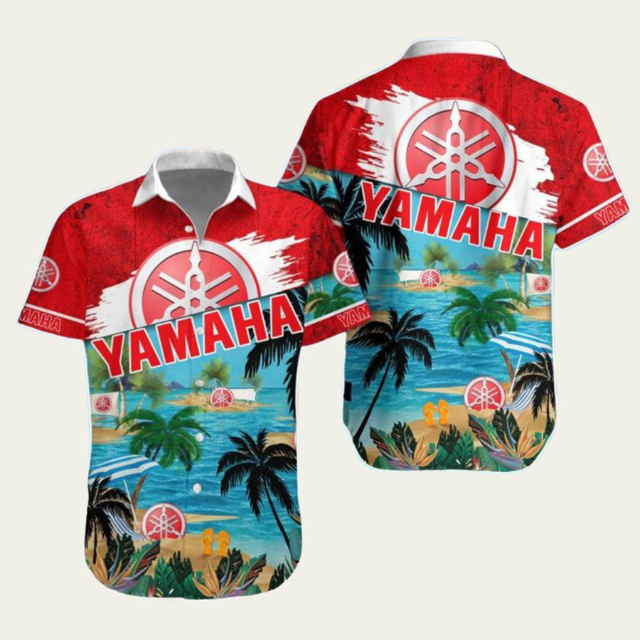 Yamaha red logo hawaiian shirt Hawaii Shirt Shorts & Flip Flops