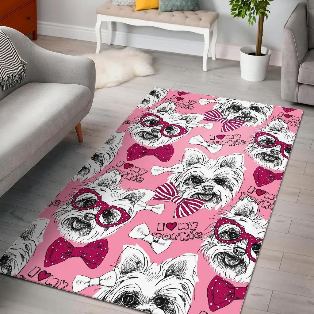 Yorkshire terrier dog puppy print pattern area rug living room rug home decor Rectangle Rug