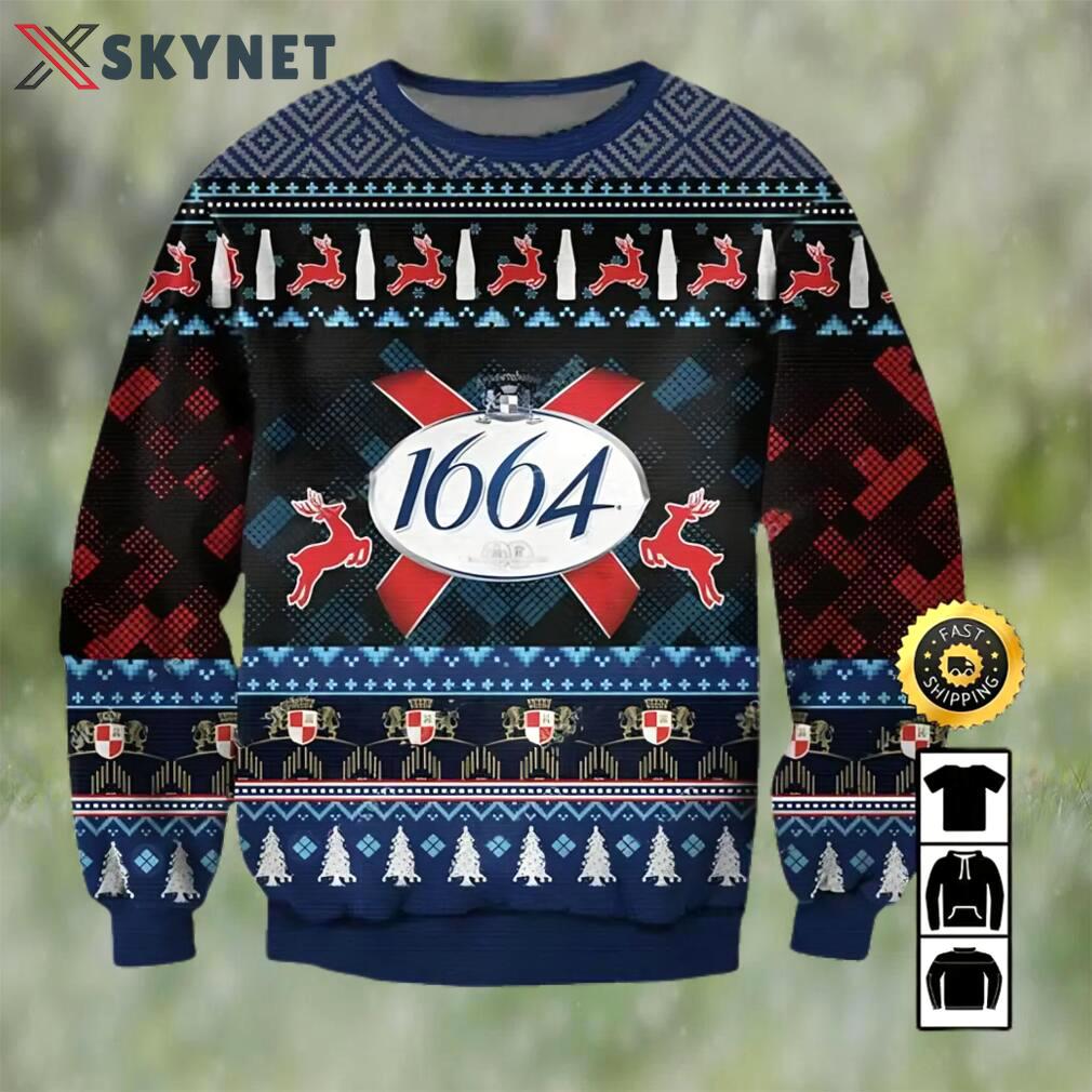 1664 blanc beer ugly christmas sweater, faux wool sweater, international beer day, gifts for beer lovers, best christmas gifts for 2022, merry christmas ? prinvity Christmas Ugly Sweater