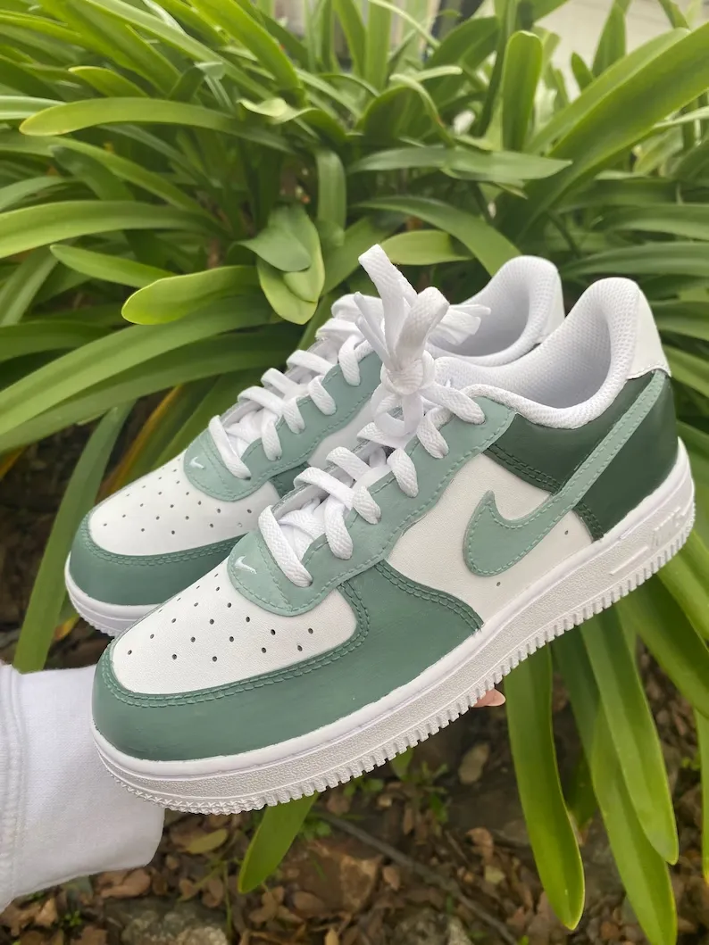 Custom Air Force 1s with Green Color Block - Unique and Stylish Sneakers