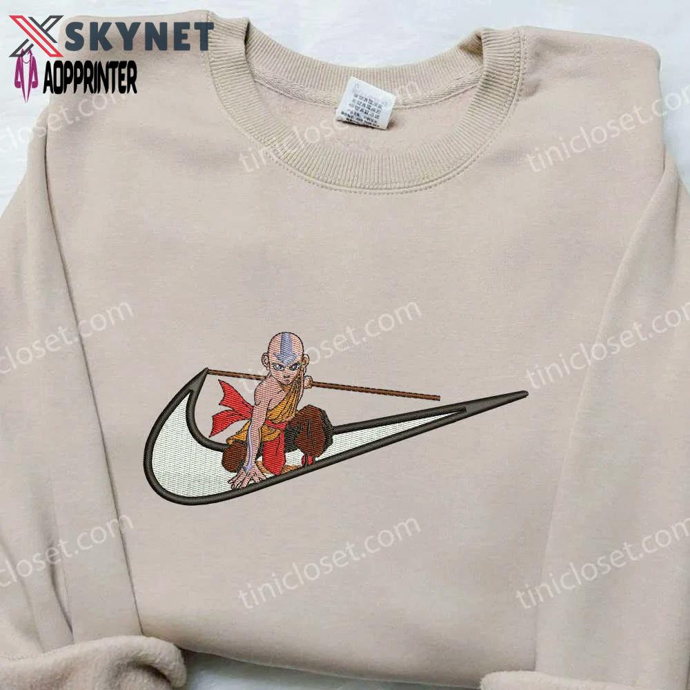 Aang x nike swoosh embroidered shirt: avatar the last airbender & cartoon design Embroidered Shirt