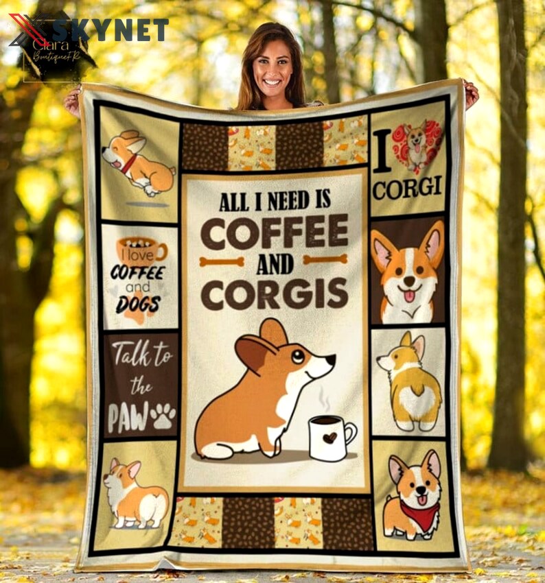 All i need is coffee and corgis fleece blanket, mink sherpa blanket, dog lover gift, corgi dog blanket, coffee and corgi quilt Quilt Blanket