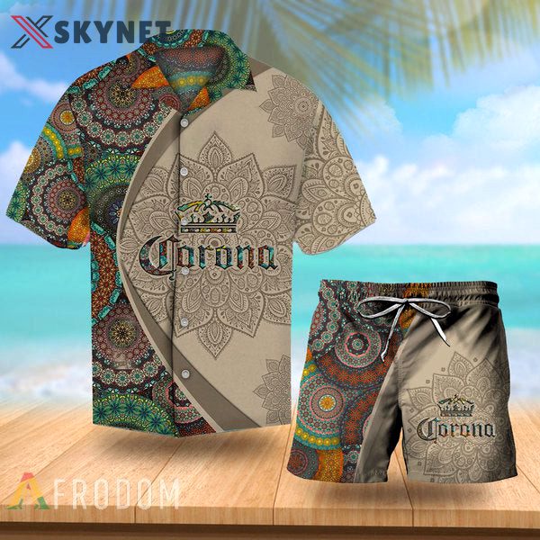 Aloha mandala corona extra beer hawaiian shirt short set Hawaii Shirt Shorts & Flip Flops