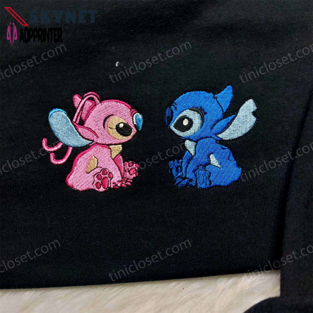 Angel love stitch sweatshirt: lilo & stitch embroidered hoodie for disney valentine s day Embroidered Shirt