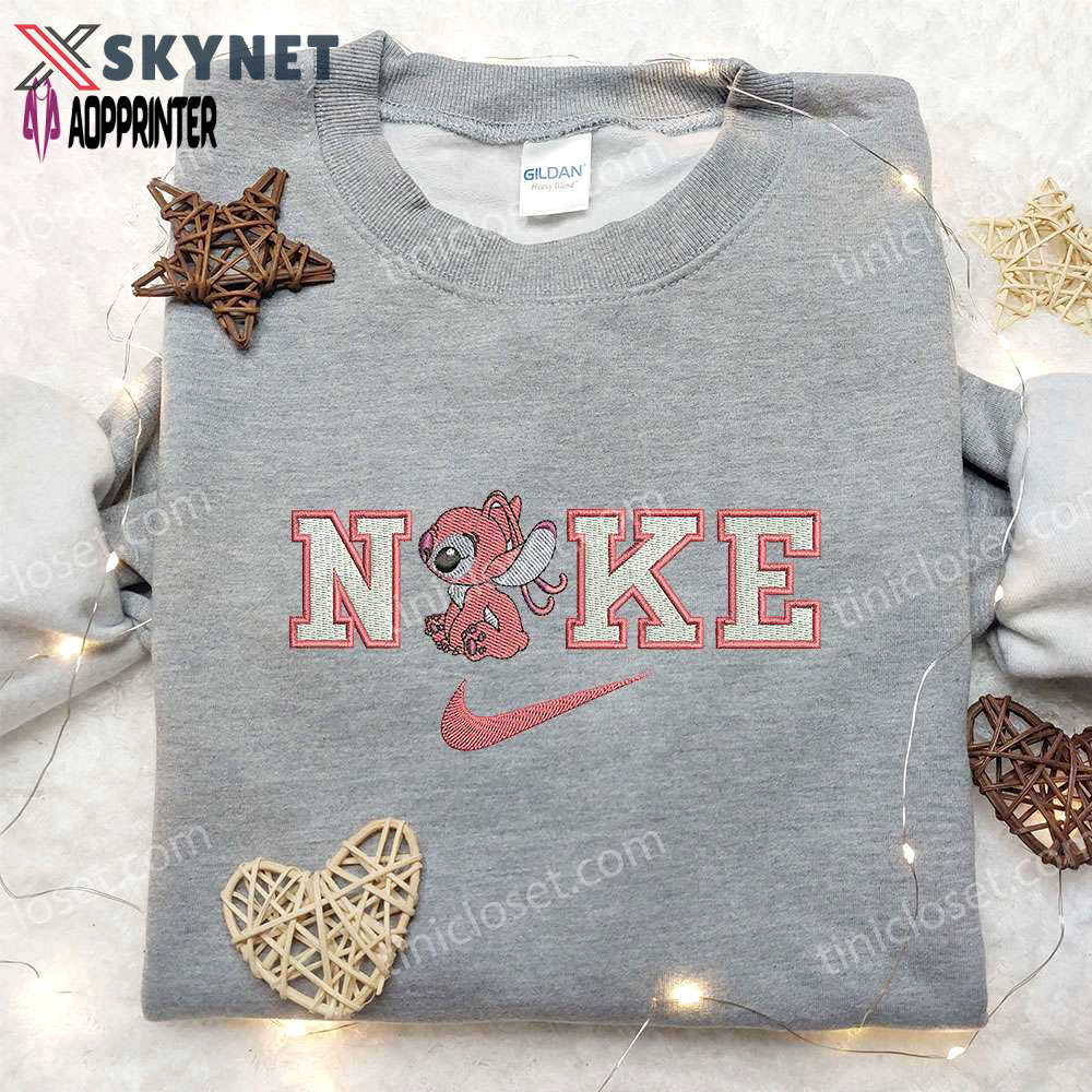 Angel x nike embroidered sweatshirt lilo and stitch shirt nike inspired shirt Embroidered Shirt