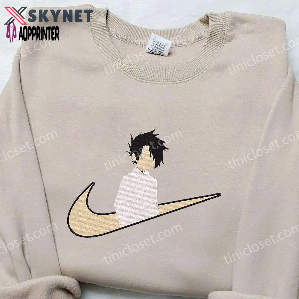 Anime embroidered hoodie: ray x nike swoosh promised neverland & nike inspired shirts Embroidered Shirt