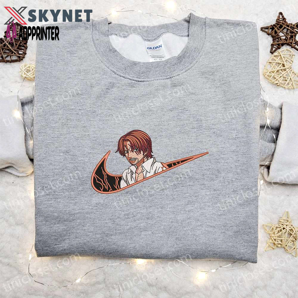Anime embroidered hoodie: shanks x swoosh & one piece sweatshirt customizable design Embroidered Shirt