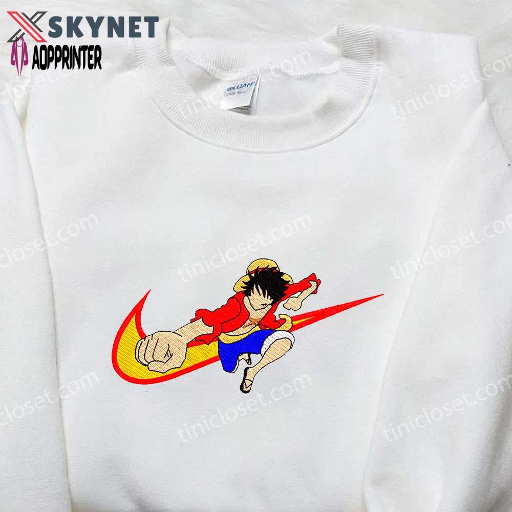 Anime x nike one piece luffy shirt embroidered sweatshirt & hoodie – exclusive collaboration Embroidered Shirt