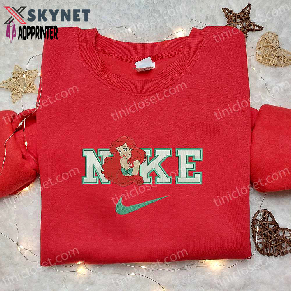 Ariel x nike cartoon embroidered shirt: the little mermaid inspired nike tee Embroidered Shirt