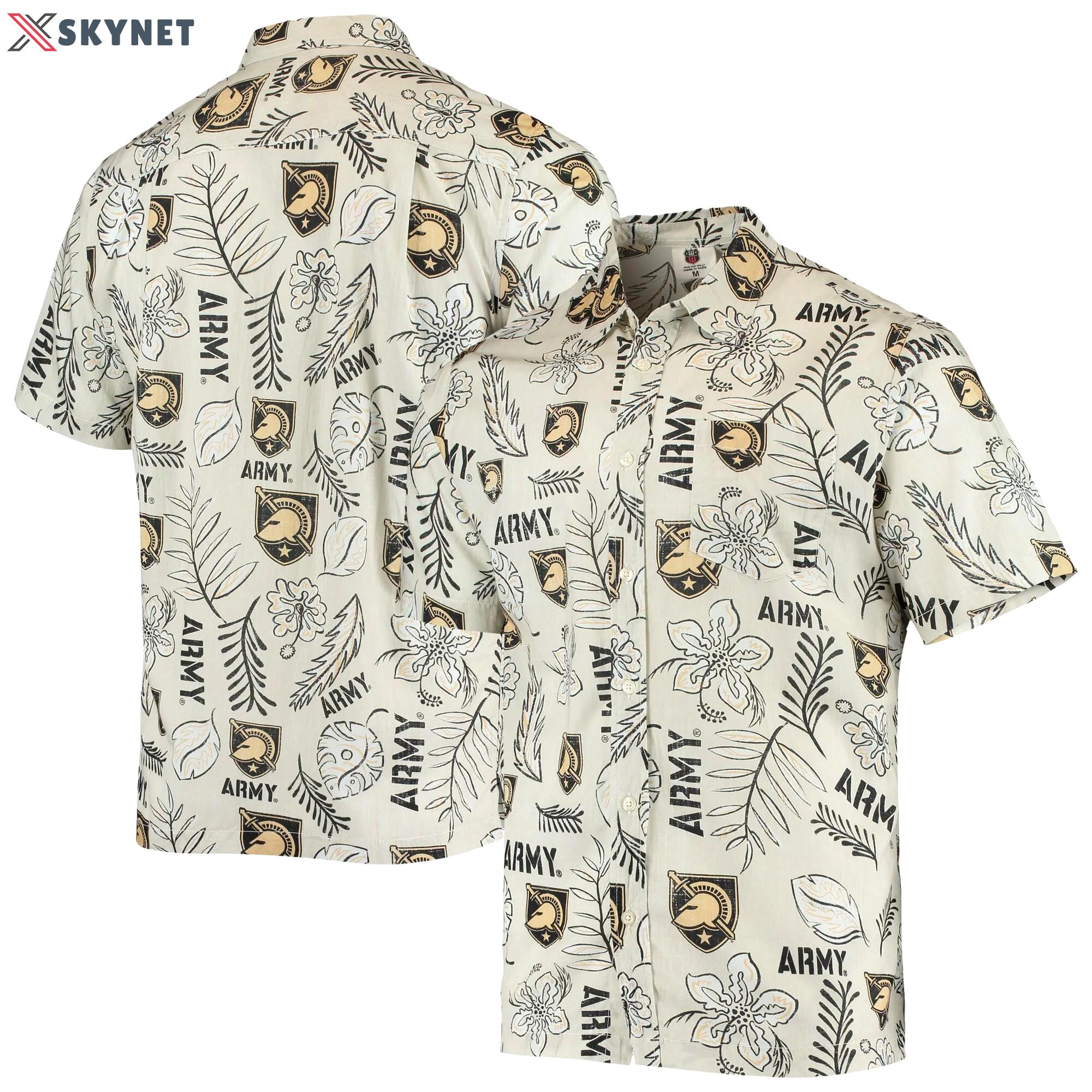 Army black knights wes & willy vintage floral button-up shirt â€“ tan Hawaii Shirt Shorts & Flip Flops