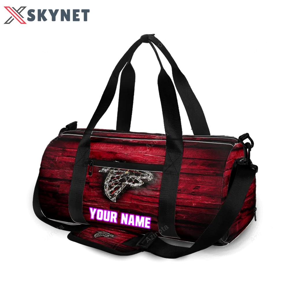 Atlanta falcons wooden fire texture personalized name travel bag gym bag 1165 Travel Bag