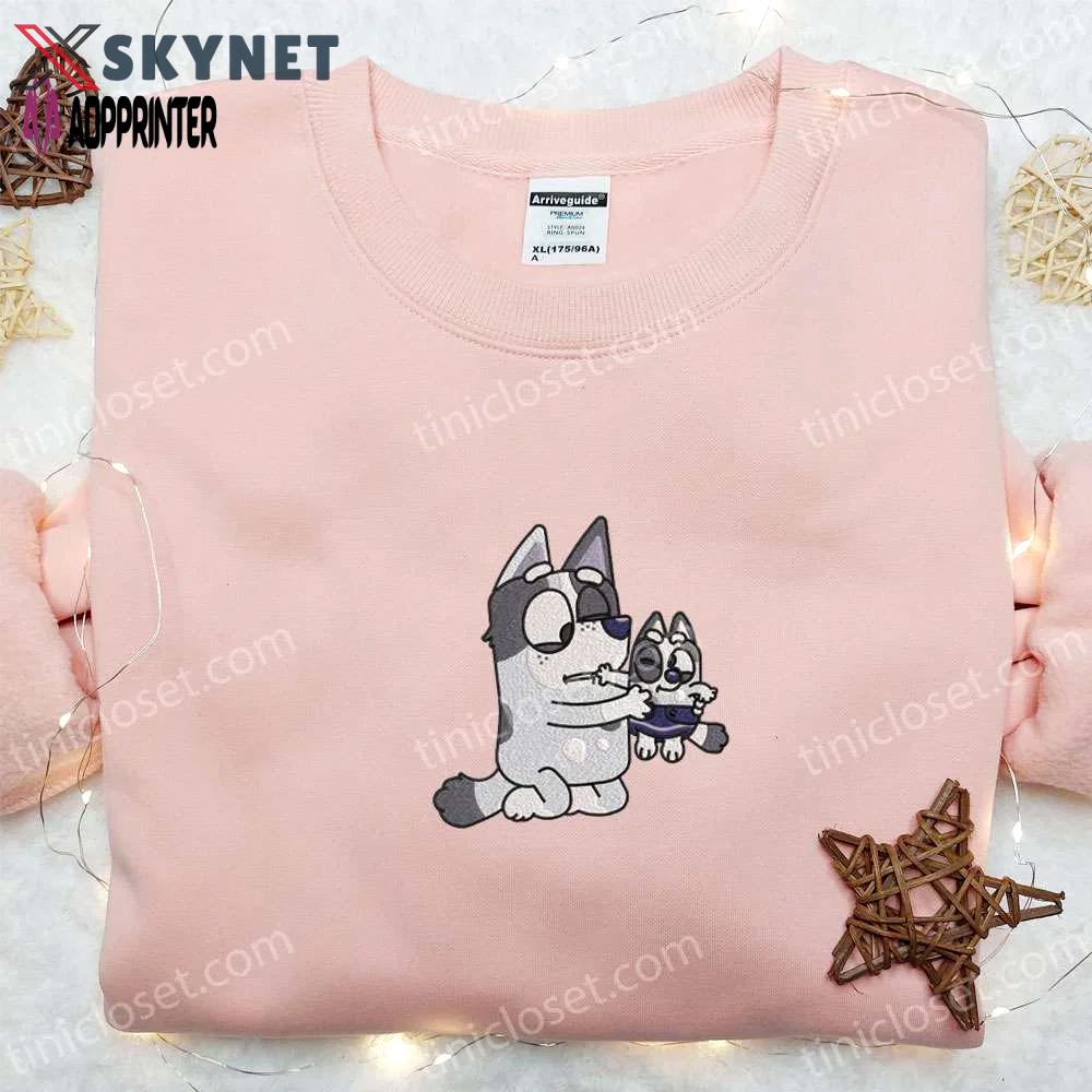 Aunt trixie & muffin embroidered shirt bluey cartoon hoodie – perfect mother s day gift Embroidered Shirt