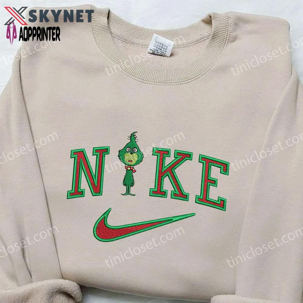 Baby grinch x nike embroidered hoodie & shirt: best christmas gift ideas Embroidered Shirt