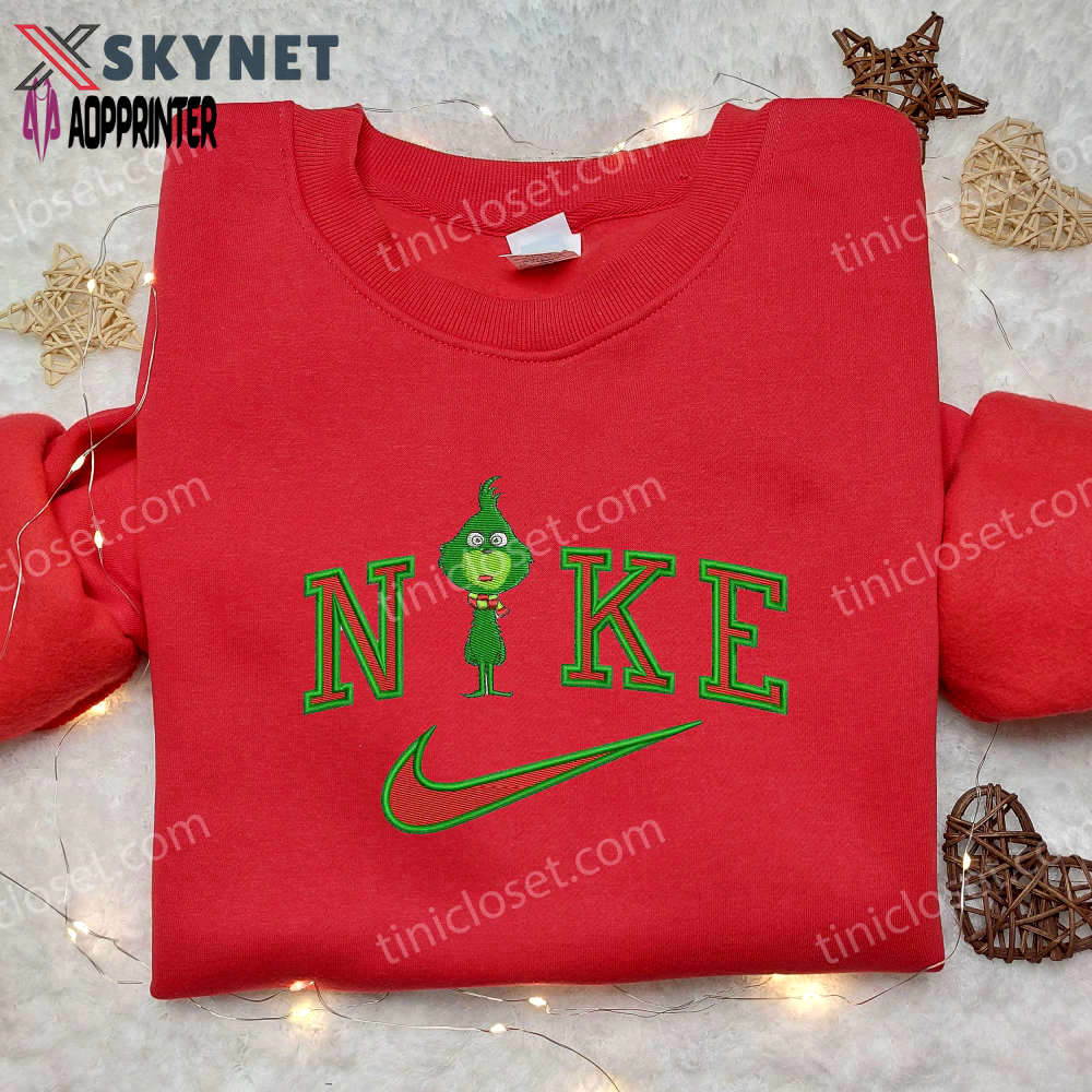 Baby grinch x nike embroidered shirt: unique movie characters design on nike shirt Embroidered Shirt