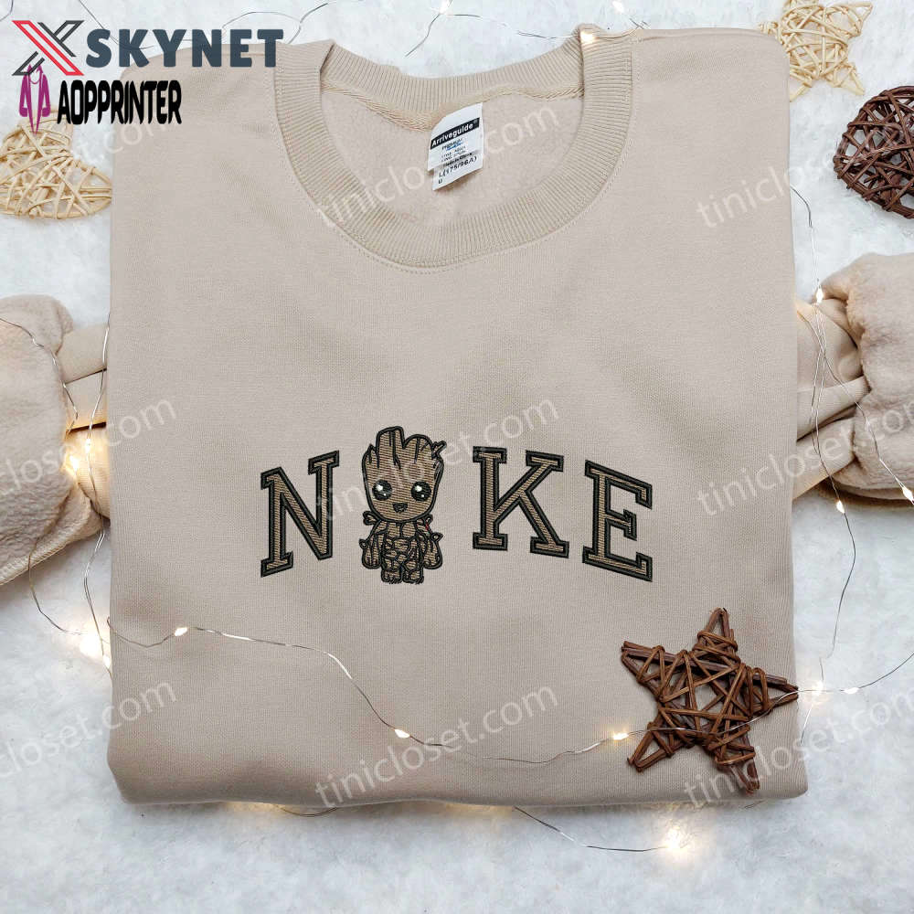 Baby groot x nike embroidered shirt: marvel movie inspired nike shirt Embroidered Shirt
