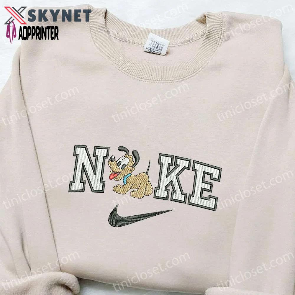 Baby pluto x nike cartoon embroidered shirt – disney characters t-shirt: perfect family gift ideas Embroidered Shirt