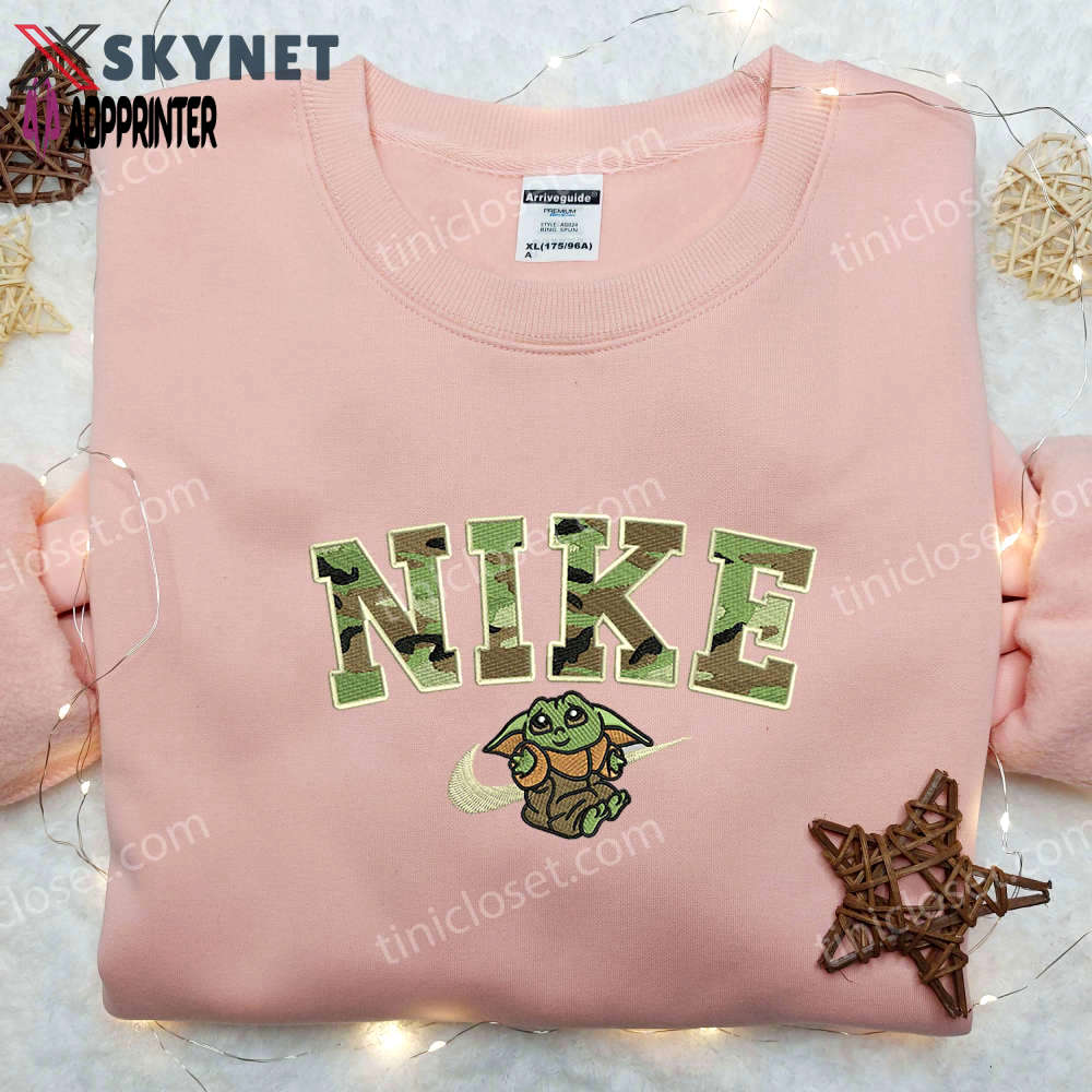 Baby yoda army x nike embroidered shirt: exclusive movie-inspired nike shirt design Embroidered Shirt